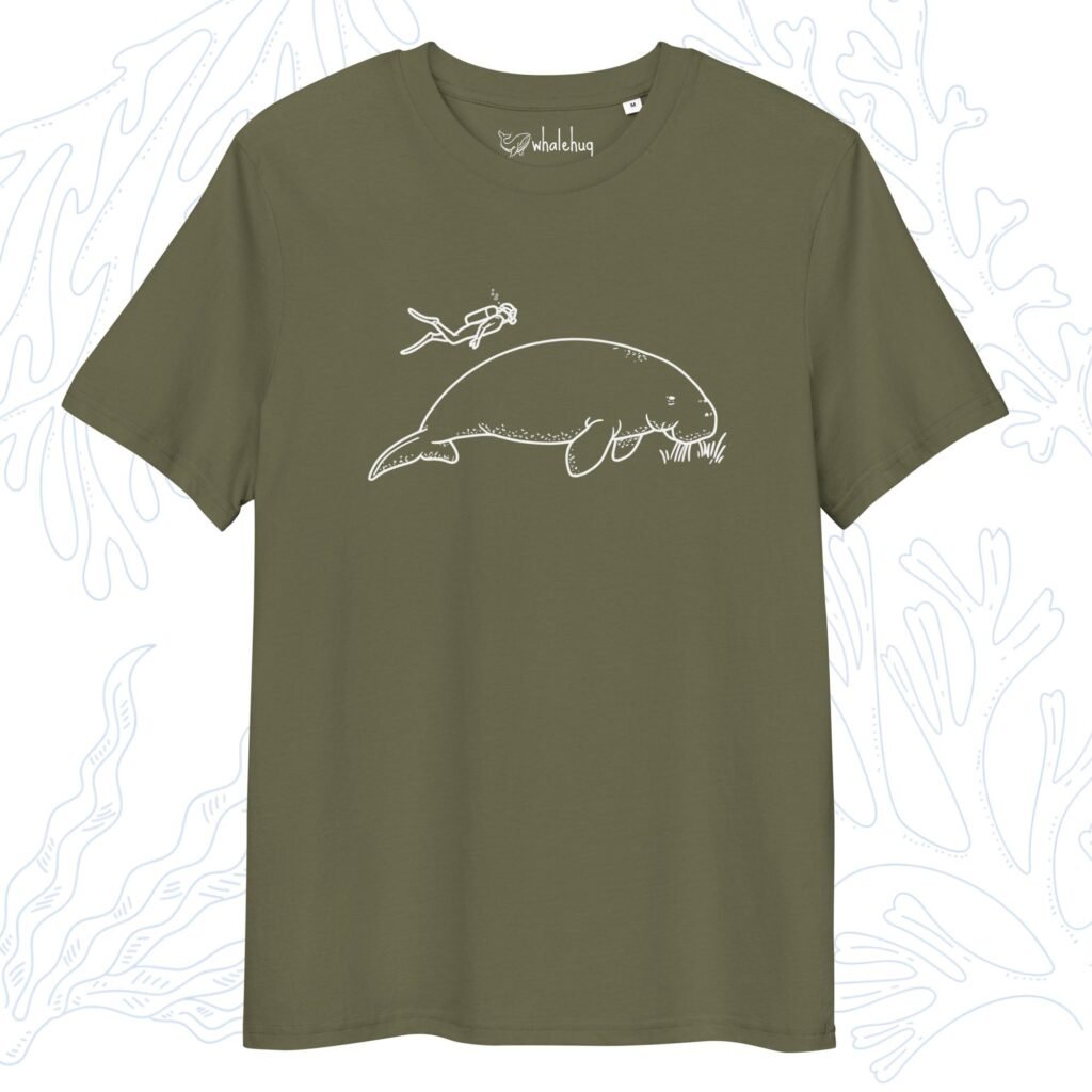 minimalist organic dugong t-shirt khaki whalehug