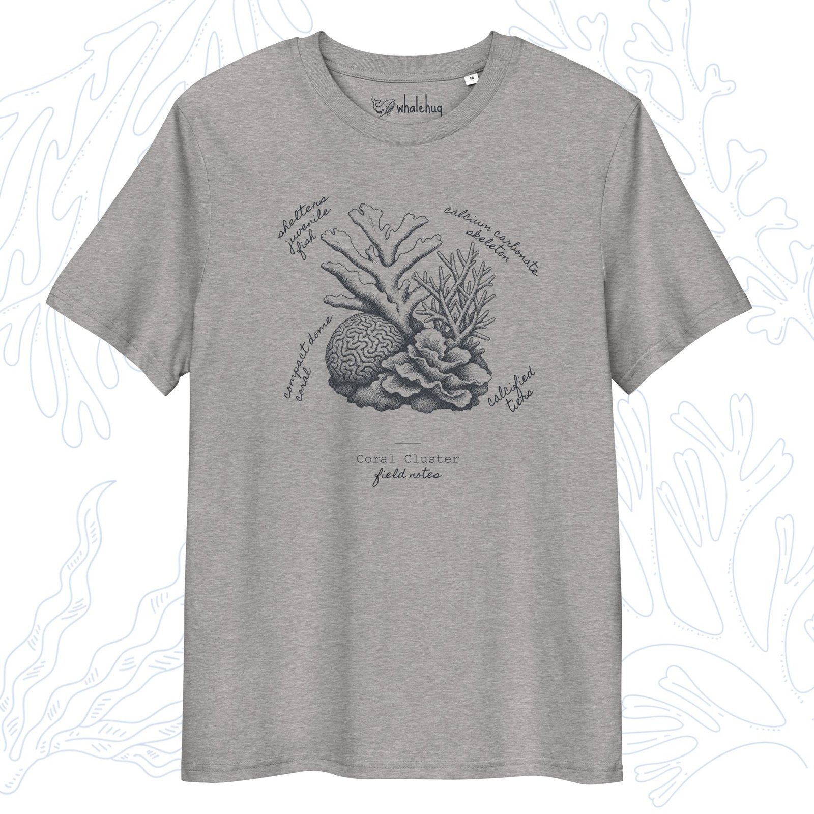 coral reef t-shirt coral cluster field notes sketch heather grey whalehug