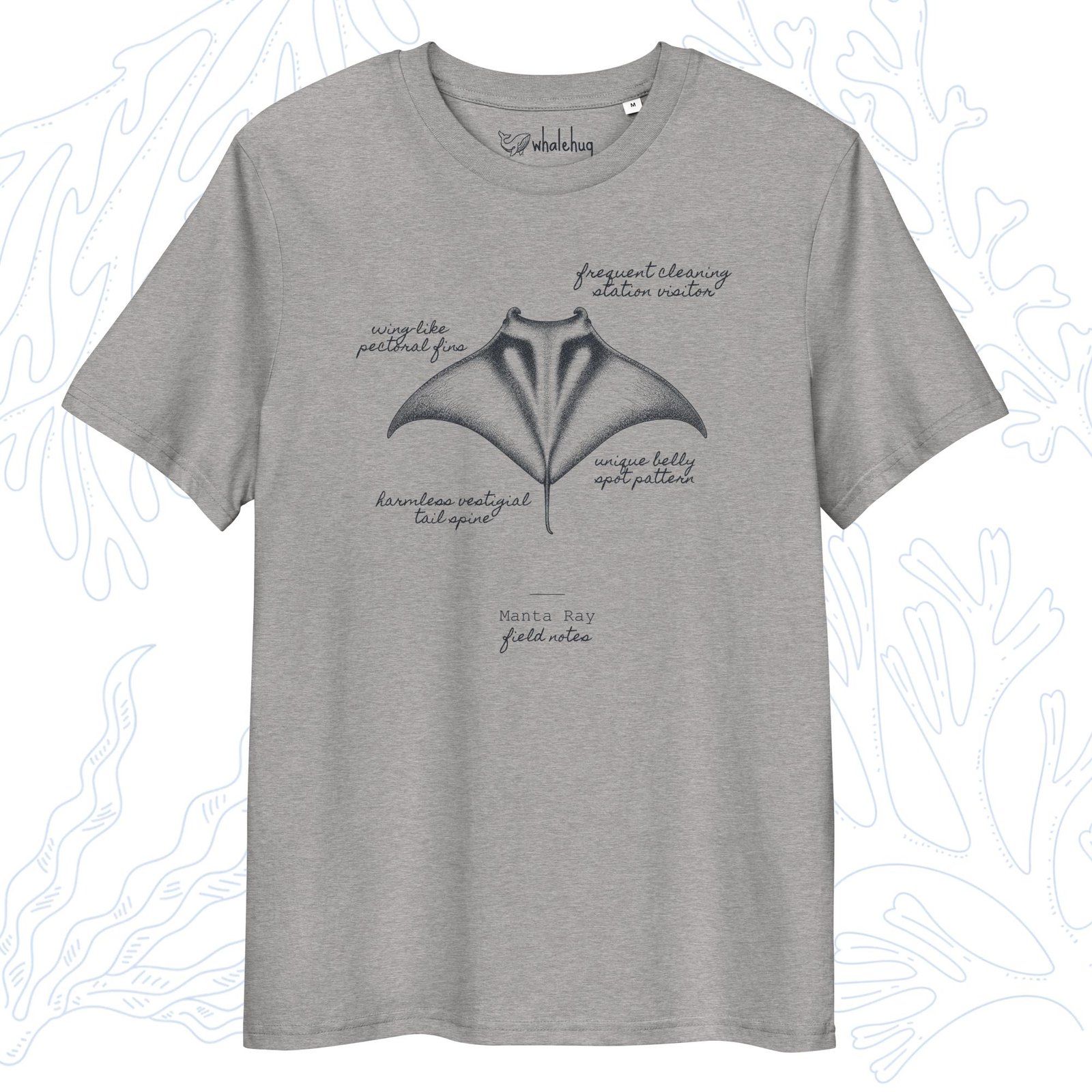 manta ray field notes t-shirt heather grey organic cotton whalehug