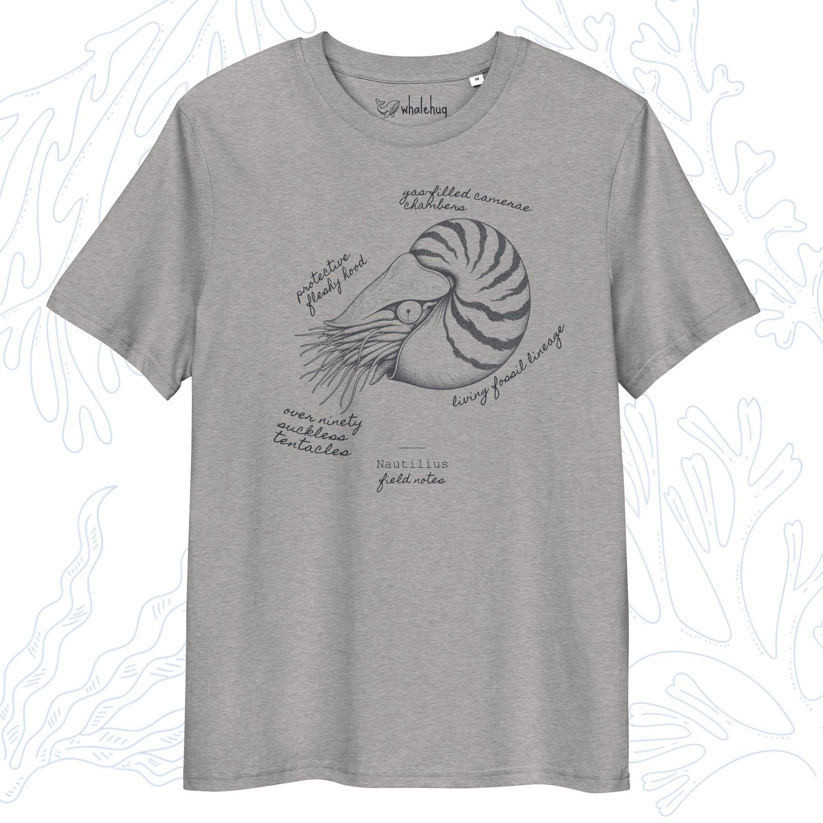 nautilus field notes t-shirt heather grey organic cotton whalehug
