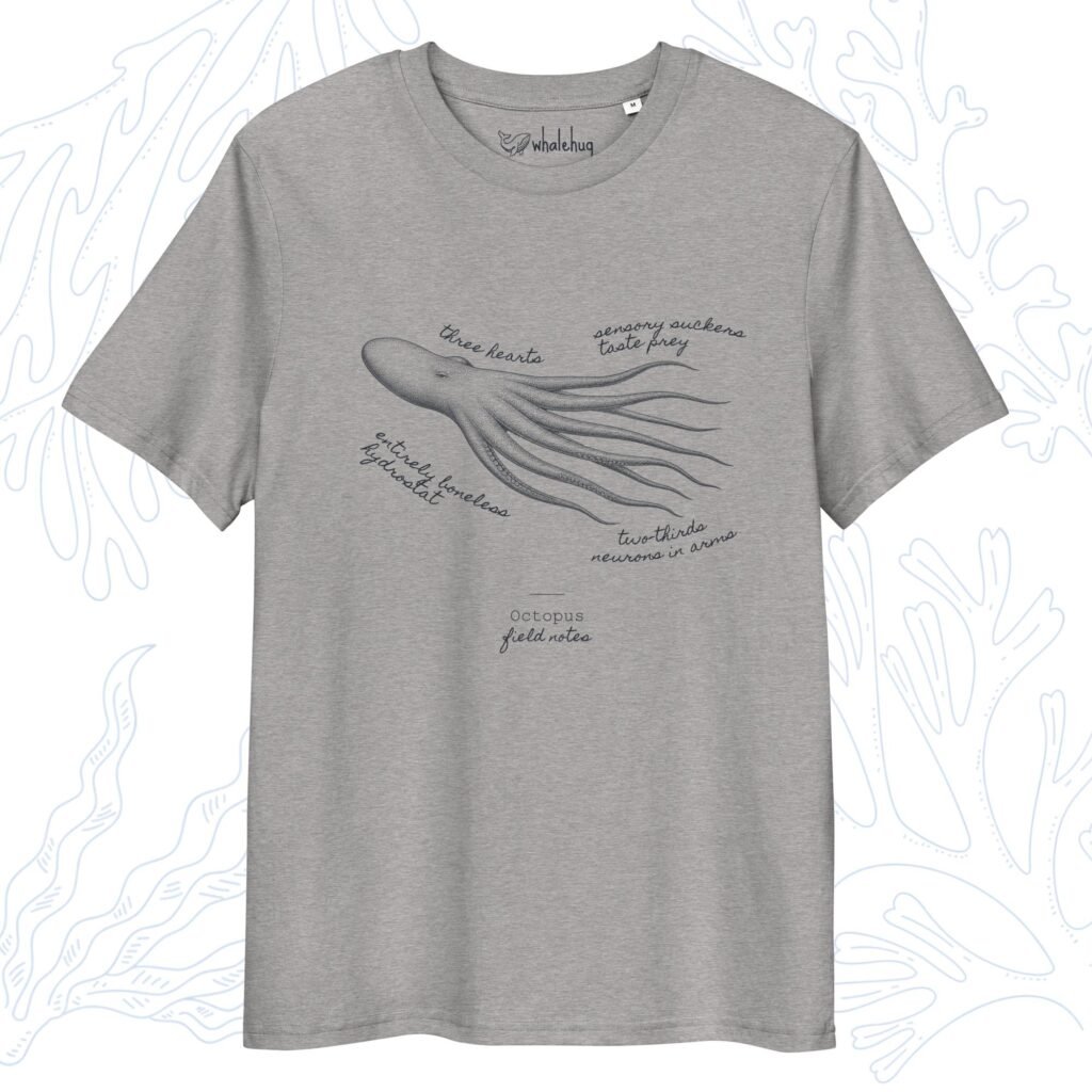 octopus field notes t-shirt heather grey organic cotton whalehug