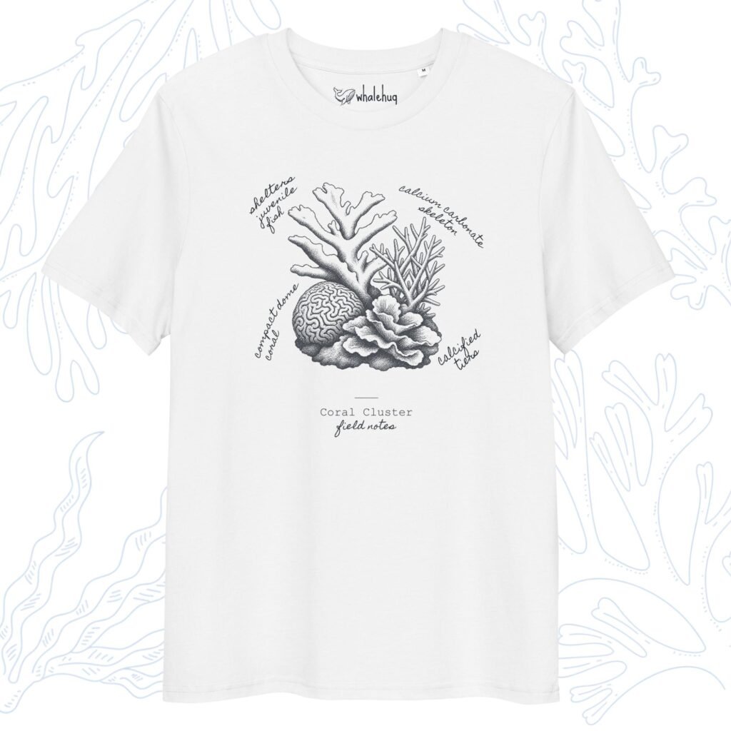 coral reef t-shirt coral cluster field notes sketch white whalehug