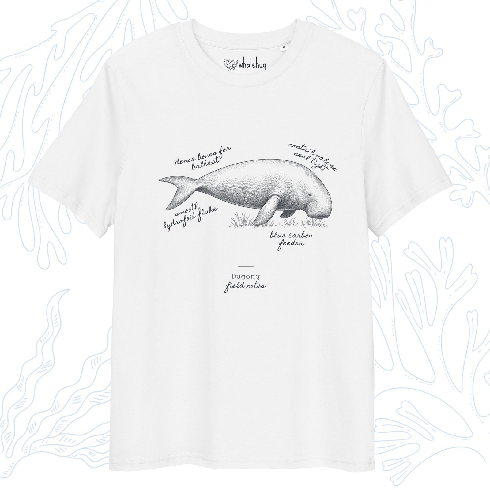 dugong field notes t-shirt white organic cotton whalehug