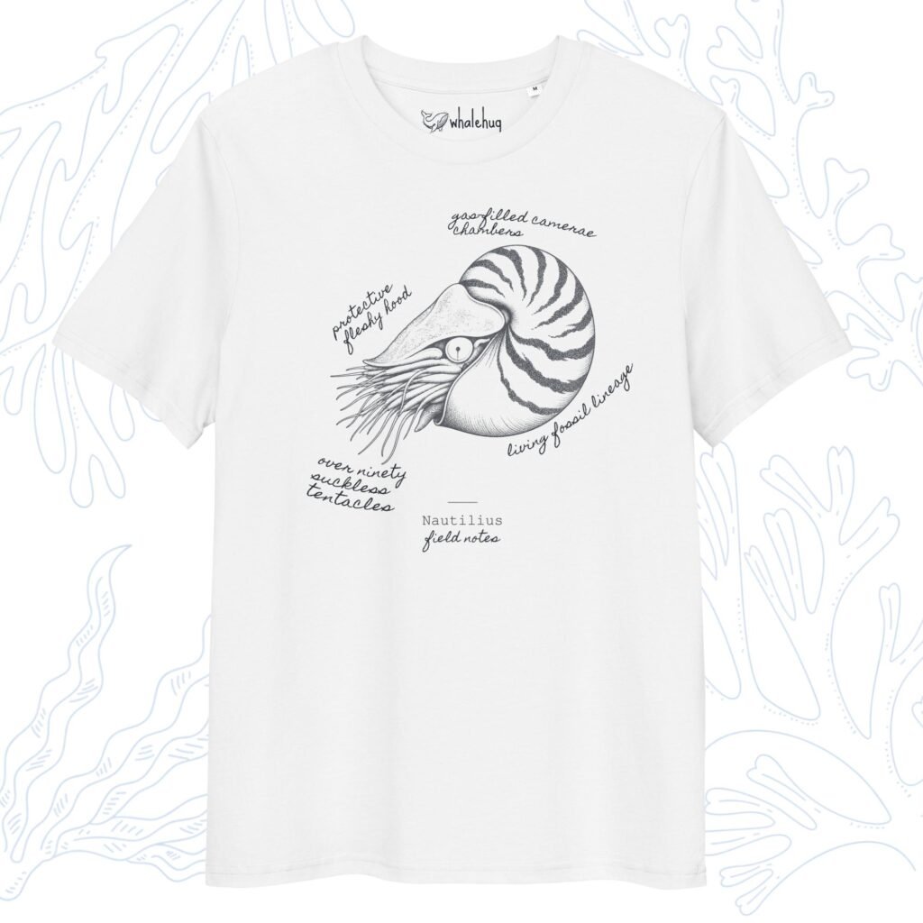 nautilus field notes t-shirt white organic cotton whalehug