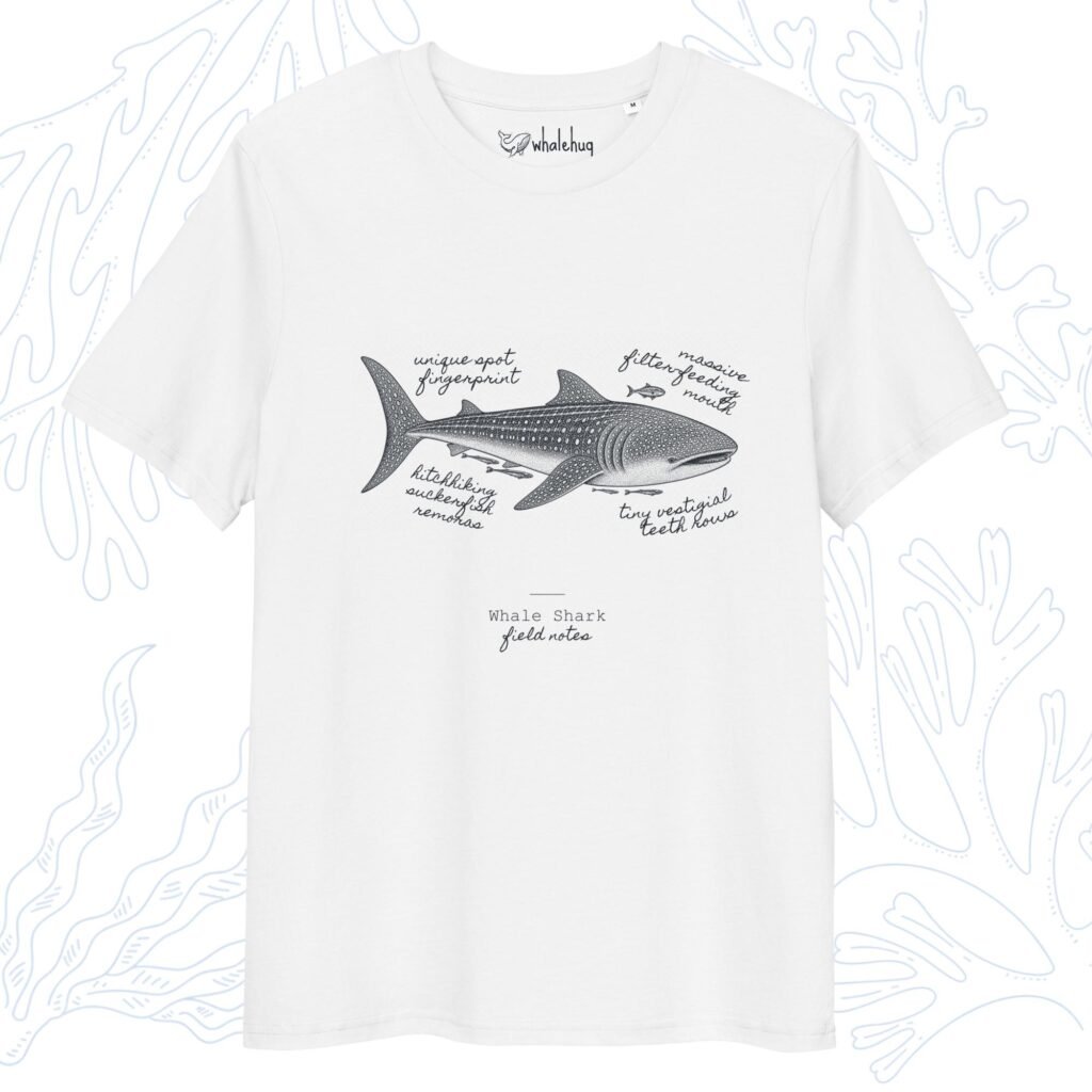 whale shark field notes t-shirt white organic cotton whalehug