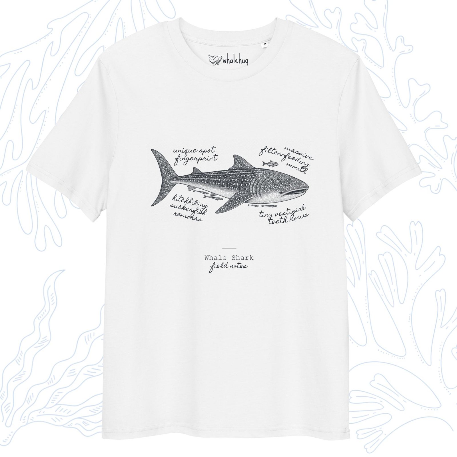 whale shark field notes t-shirt white organic cotton whalehug